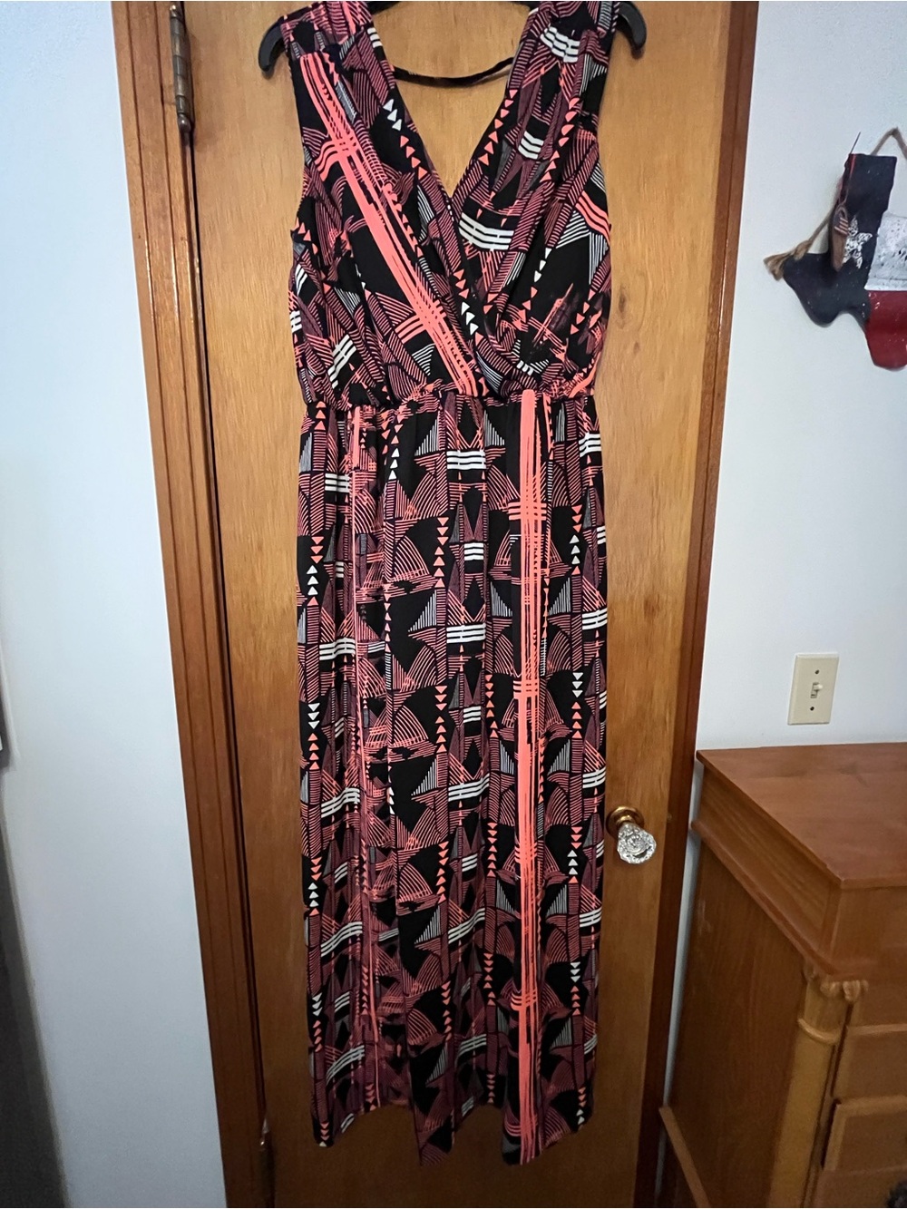 Apt. 9 Black and Coral Geometric Maxi Dress